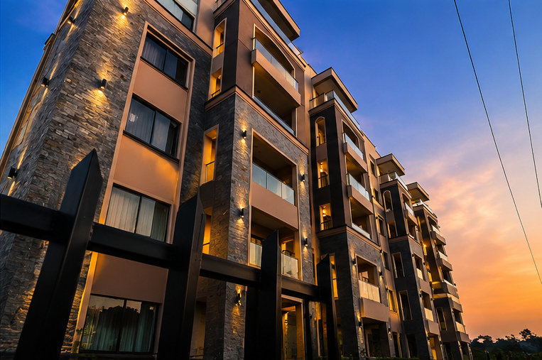 Abrish Hotel exterior at sunset